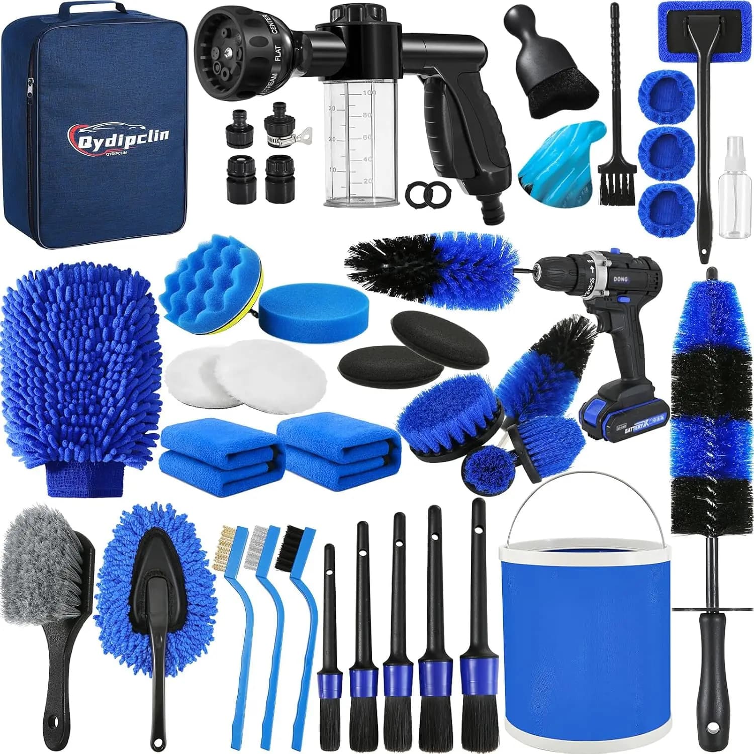 42-piece car cleaning kit, professional brush set for cleaning interior, exterior and wheels, blue