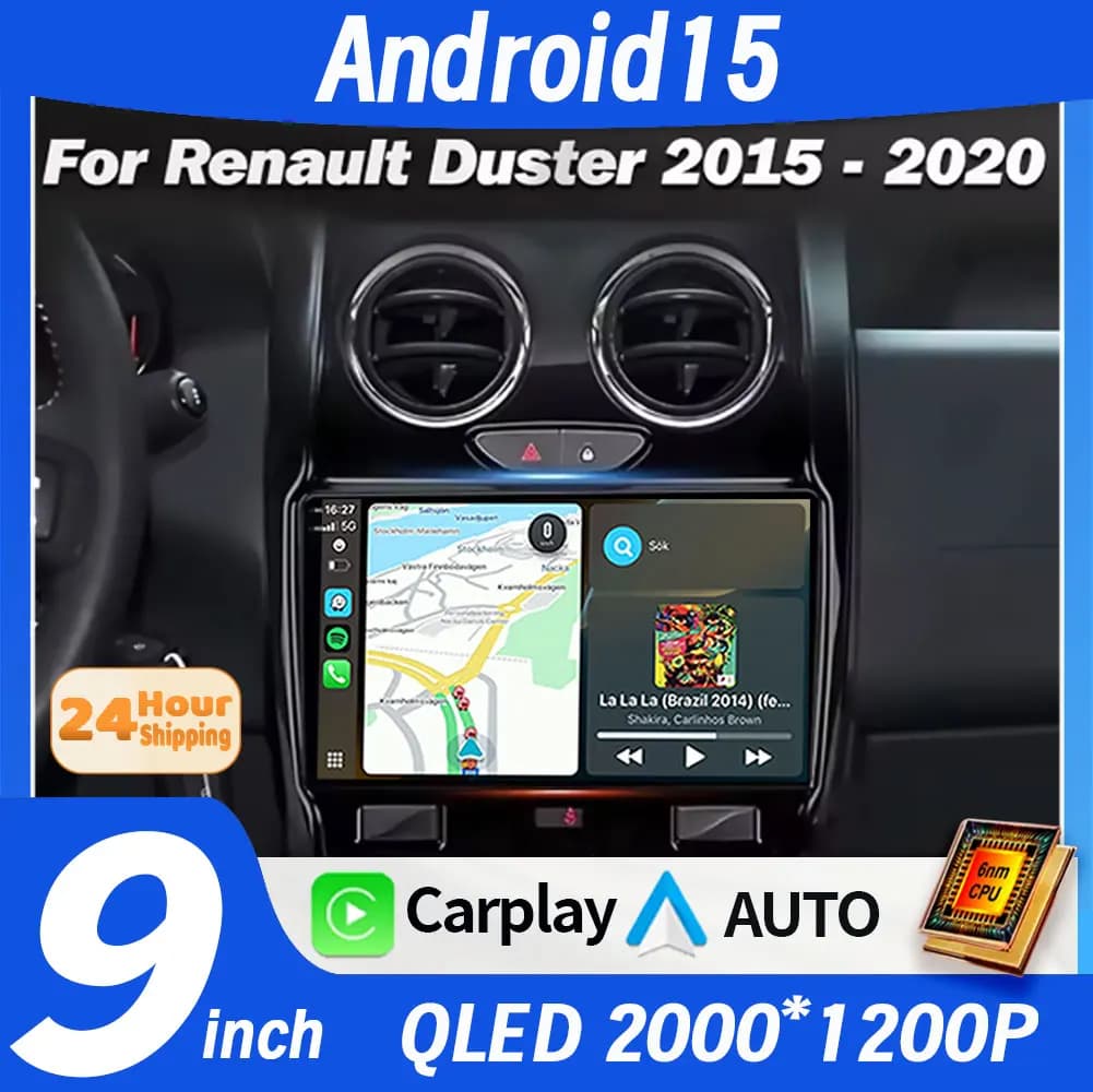 Autoradio Android 15 con Carplay per Renault Duster 2014-2020, Navigazione GPS, Lettore Multimediale, Stereo WiFi+4G DSP BT