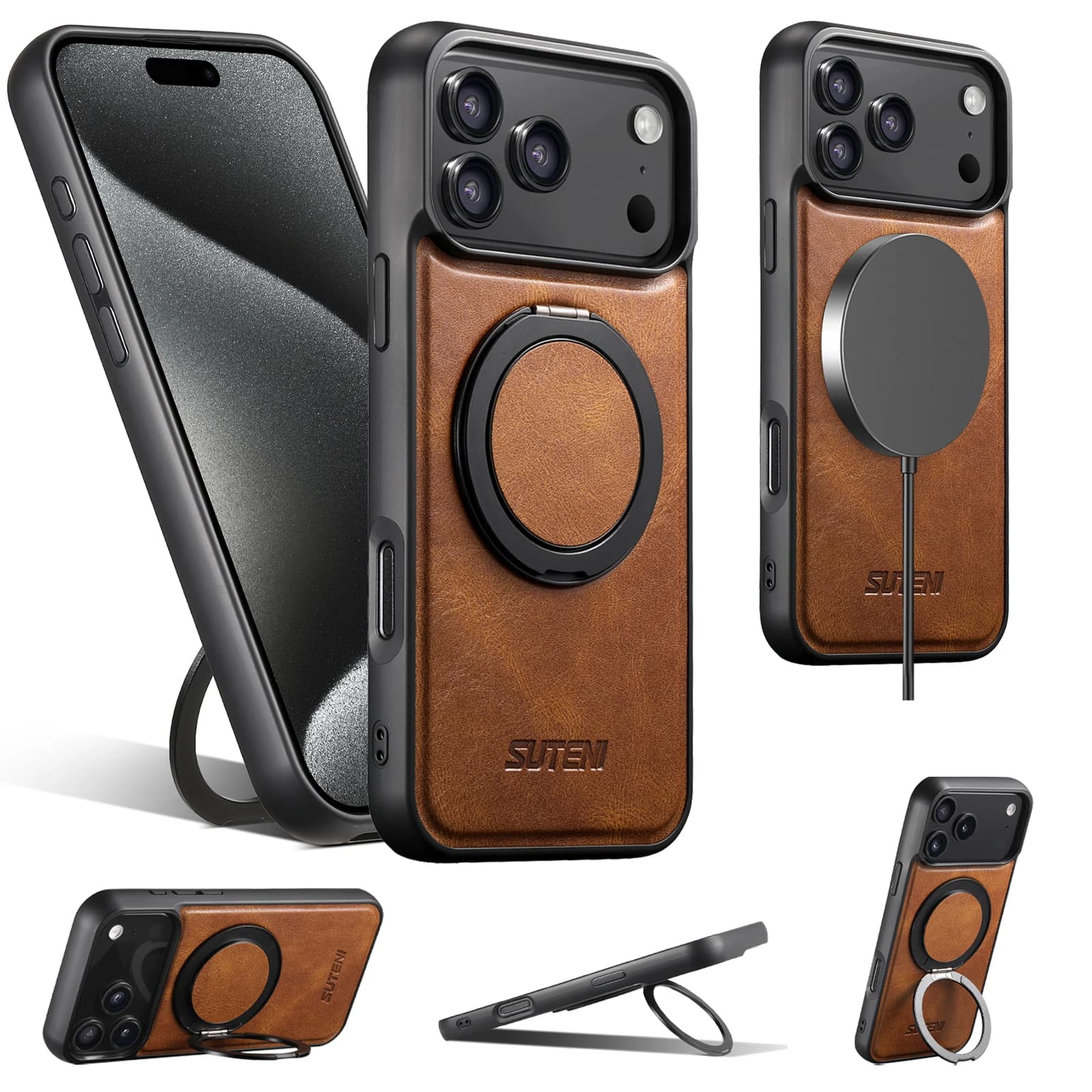 Luxury Classic Business Oil Wax Texture Faux Leather Phone Case for iphone 18 17 16 15 14 13 Pro Max Magnetic Stand Back Cover