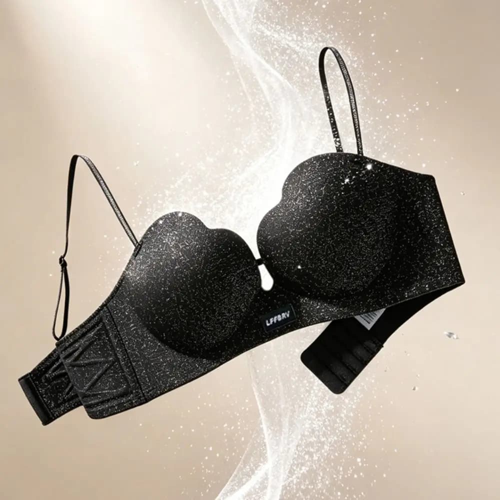 Adjustable Straps Shiny Wireless Gather Bra Anti-Sagging Lifting Petal Cup Bra Underwear Deep V Thick Padded Bra Daily Wear