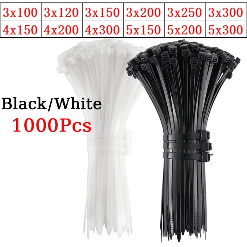 1000 pz fascetta in Nylon di plastica autobloccante 100mm bianco nero Zip avvolge cinturino 300mm fascette in Nylon Set anello di fissaggio anello di fissaggio Wire Wrap