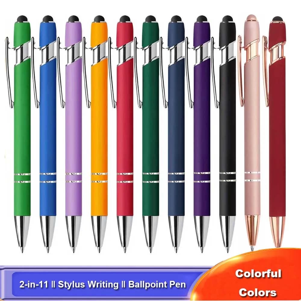 Penna a sfera da 5-12 pezzi con punte stilo, metallo, penna a sfera stilo 2 in 1 inchiostro nero da 1,0 mm per smartphone, tablet