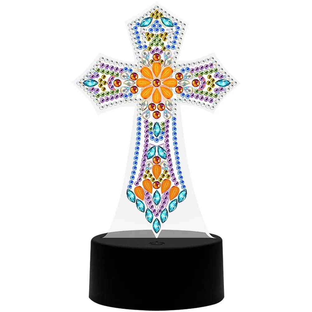 Lampada da Tavolo a Forma di Croce con Strass, Luce Notturna Fai-da-Te, Decorazione per Camera da Letto e Soggiorno