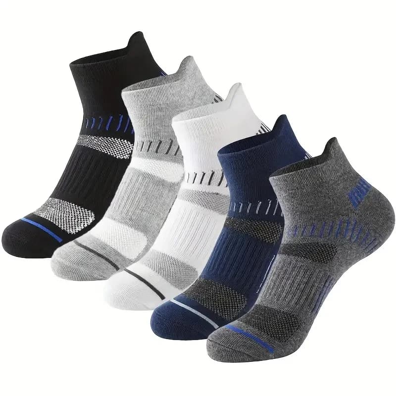 5 paia di calzini da uomo Calzini sportivi imbottiti con supporto alla caviglia Calzini in misto cotone traspiranti e comodi a vita bassa per lo sport