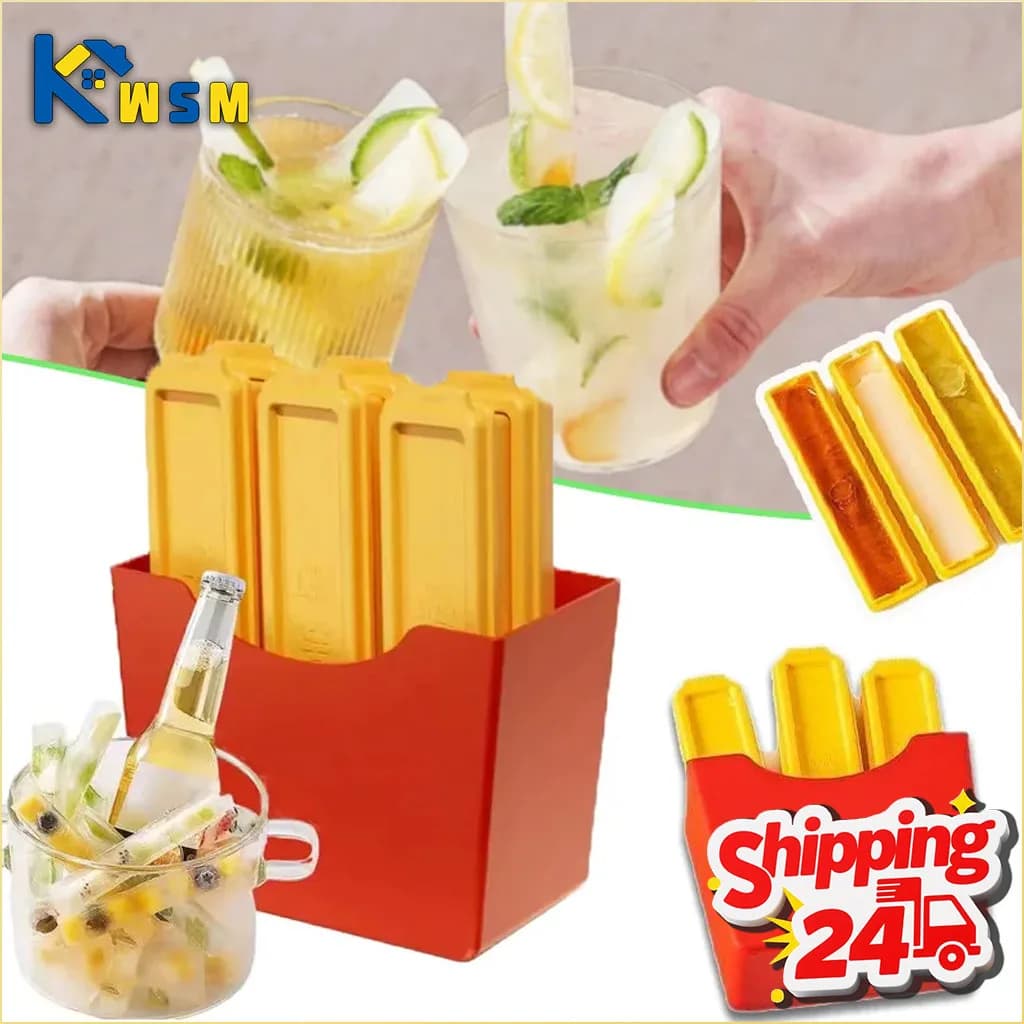 Stampo per Ghiaccio a Forma di Patatine Fritte, Vassoio in Silicone per Cubetti Lunghi, per Cocktail, Bevande, Esposizione Alimenti, Decorazione Creativa per Dessert