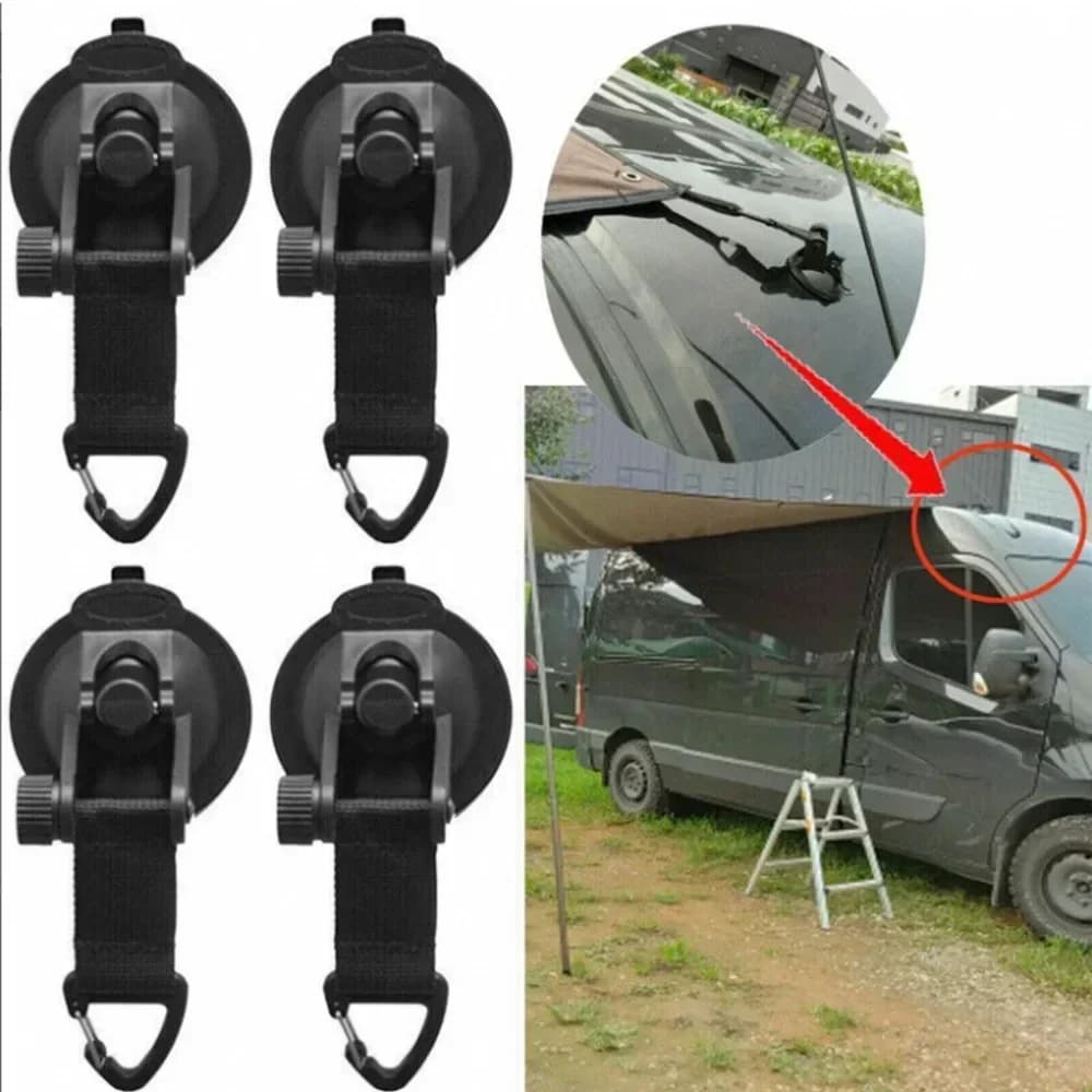 4 Pezzi Ganci di Ancoraggio a Ventosa per Tenda da Auto, Tendalino Laterale Rotondo/Triangolare, Ancoraggi per Tenda da Campeggio Esterno, Gancio di Fissaggio