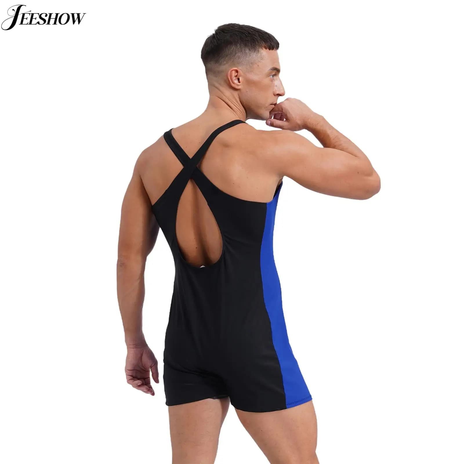 Costume da bagno intero da uomo senza maniche cinghie incrociate Rash Guard costumi da bagno canotta body tuta corta surf costumi da bagno
