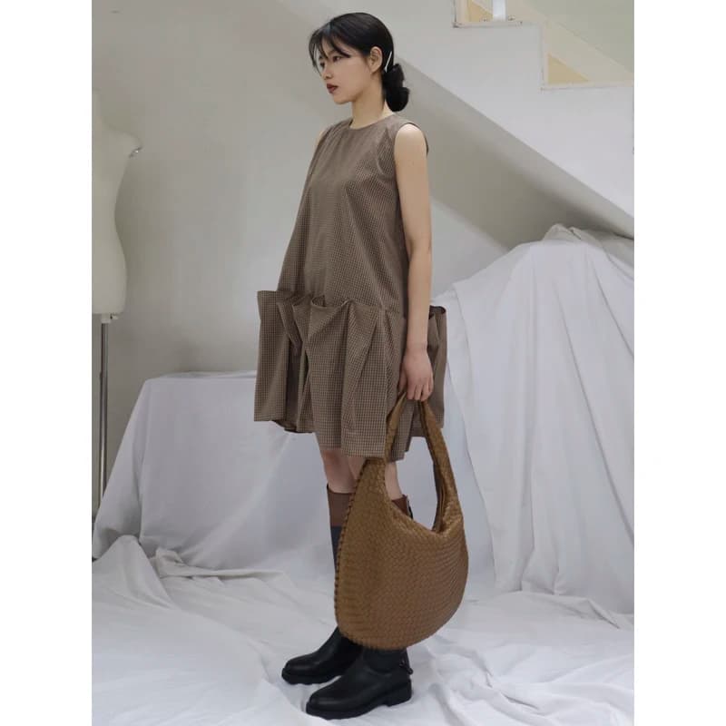Abito casual da donna in puro cotone con scollo rotondo, patchwork e gonna a trapezio, per l'autunno
