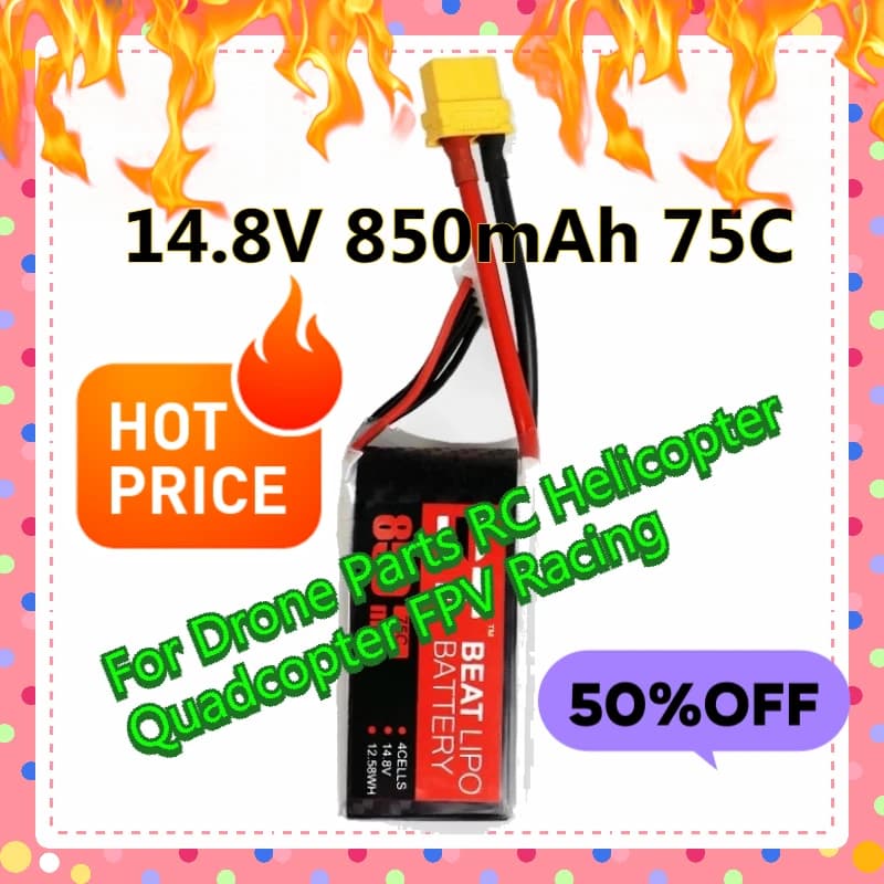 Batteria LiPo ricaricabile da 14,8 V 850 mAh 75C per parti di droni RC elicottero Quadcopter FPV Racing batteria sostituibile