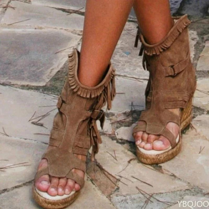 Sandali da donna Estate 34-43 scarpe da donna taglie forti piattaforma zeppa scarpe con nappa punta chiusa bocca di pesce scarpe da donna