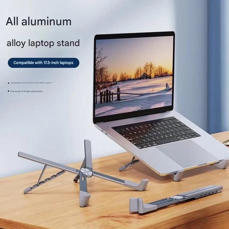 Riser per laptop in alluminio leggero Telaio a X pieghevole 5 posizioni regolabili Tappetino raffreddamento antiscivolo da
