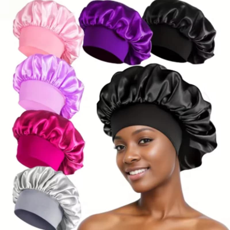 1/3/5/10pcs Mix Elastic Wide Band Satin Bonnet Women's Hair Care Cap, Perfect for Bathing Sleeping Multiple Color Options