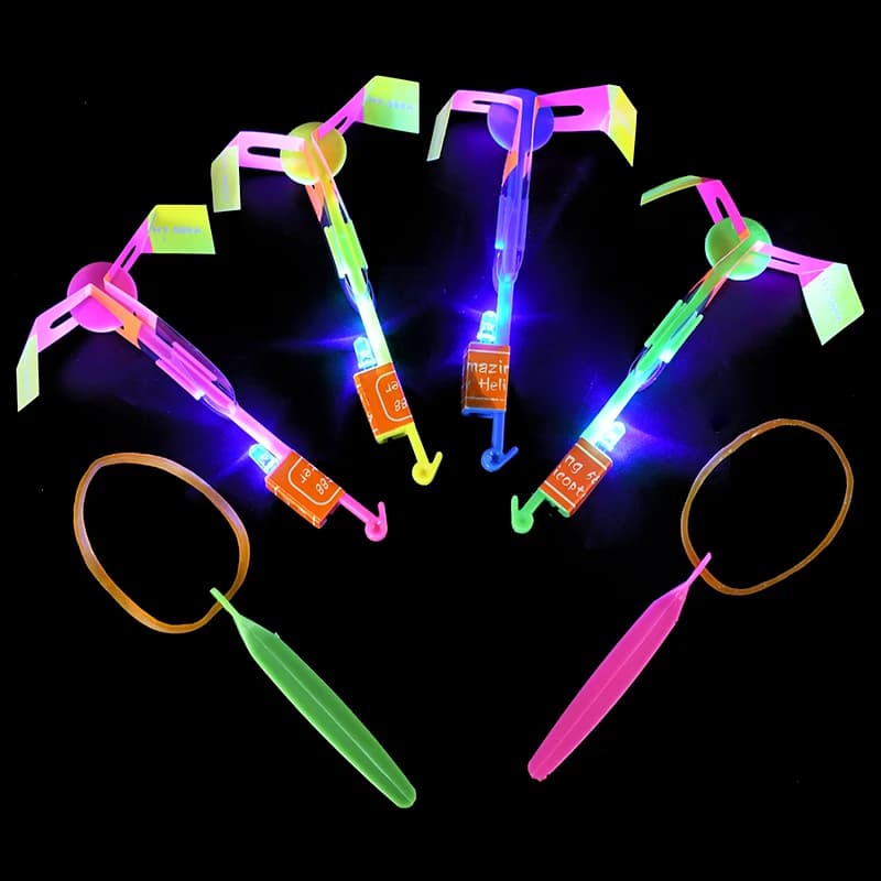 10pcs Led Slingshot Shining Light Flash Elastic Helicopter Rotating Flying Arrow Slingshot Glow In The Dark Toys Birthday Gift