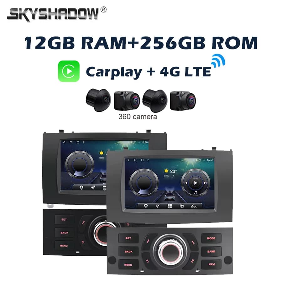 360 Fotocamera 4G SIM 12G + 256G Carplay Auto Android 14.0 IPS Lettore DVD per auto Mappa GPS WIFI Bluetooth Radio per Peugeot 407 2004-2010