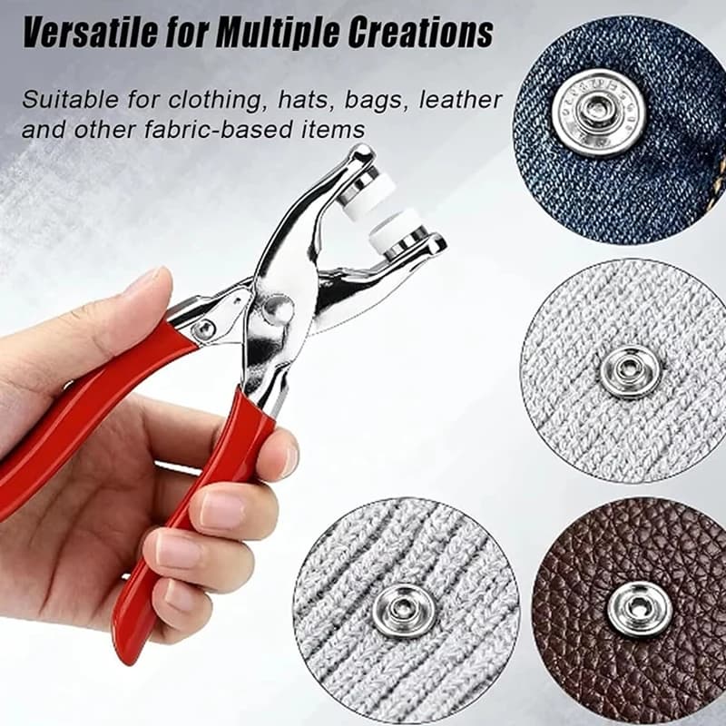 Kit di Accessori per Artigianato: Anelli a Pressione, Bottoni in Metallo da 10mm, Chiusure a Scatto, Pinze a Pressione, Rivetti per Fai-da-Te e Cucito