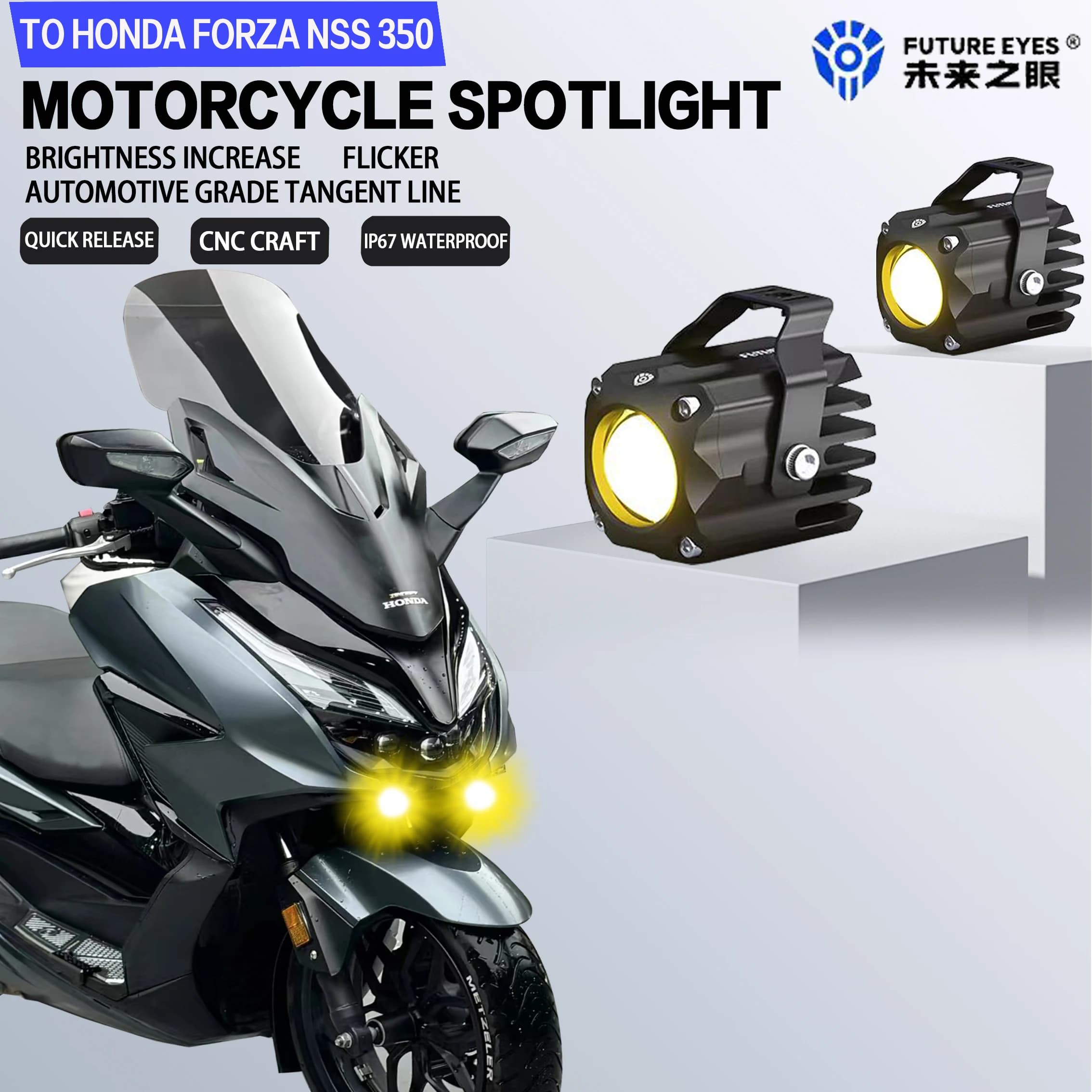 Future Eyes F150S For Honda Forza NSS 350 Auxiliary Light Mini Motorcycle LED Spotlight Hidden Night Safety 60W Bright Fog Light
