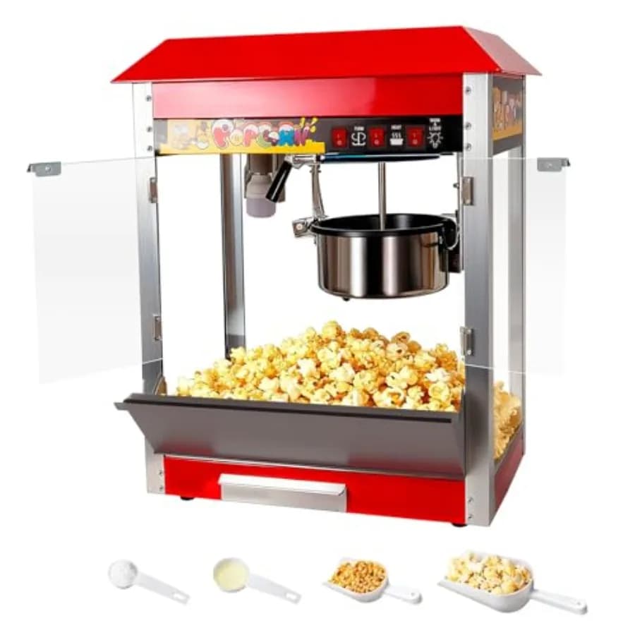 Macchina per Popcorn Commerciale da 10 Oz, Grande Macchina per Popcorn da Banco 1300 W Stile Cinema con Controllo a 3 Interruttori e Telaio in Acciaio