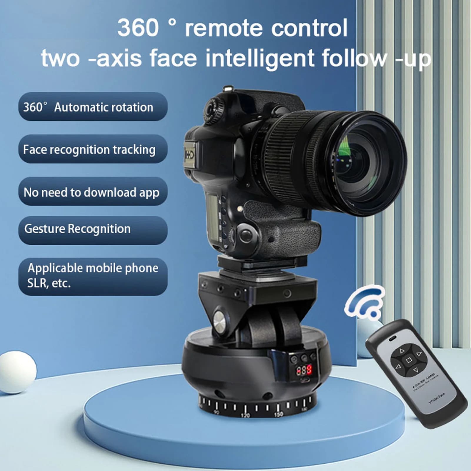 Testa per treppiede elettrico wireless 9 marce Foro per vite regolabile da 1/4 pollici Telecomando AI Face Tracking Testa panoramica per il tiro