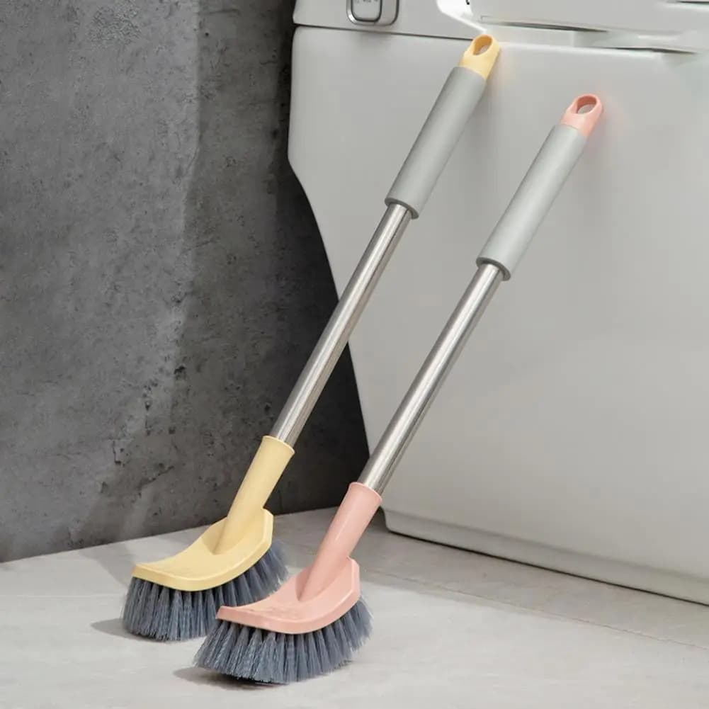 Scopino per WC da 52 cm Testa curva Pulizia profonda Acciaio inossidabile Risparmio di spazio Spazzola da bagno A prova di perdite d'acqua con base per hotel