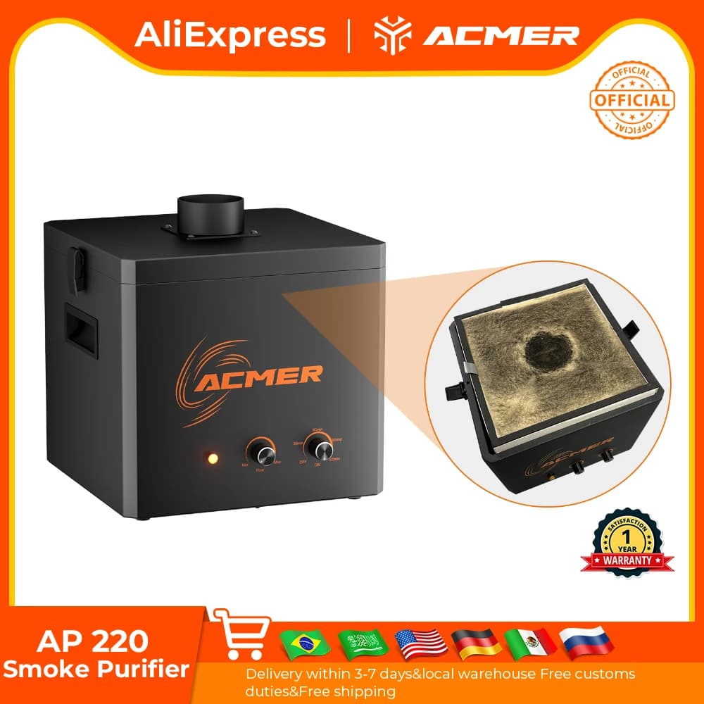 ACMER AP220 HEPA table smoke purifier with efficient 3-layer filtration, silent, with replaceable filter for laser engraving machine