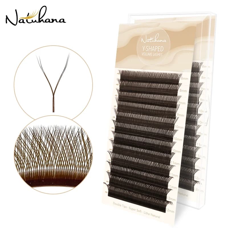 NATUHANA YY Forma Nero Marrone Estensione ciglia 0.07mm Ciglia a due punte Naturale Y-Style Premade Volume Fan Ciglia Trucco