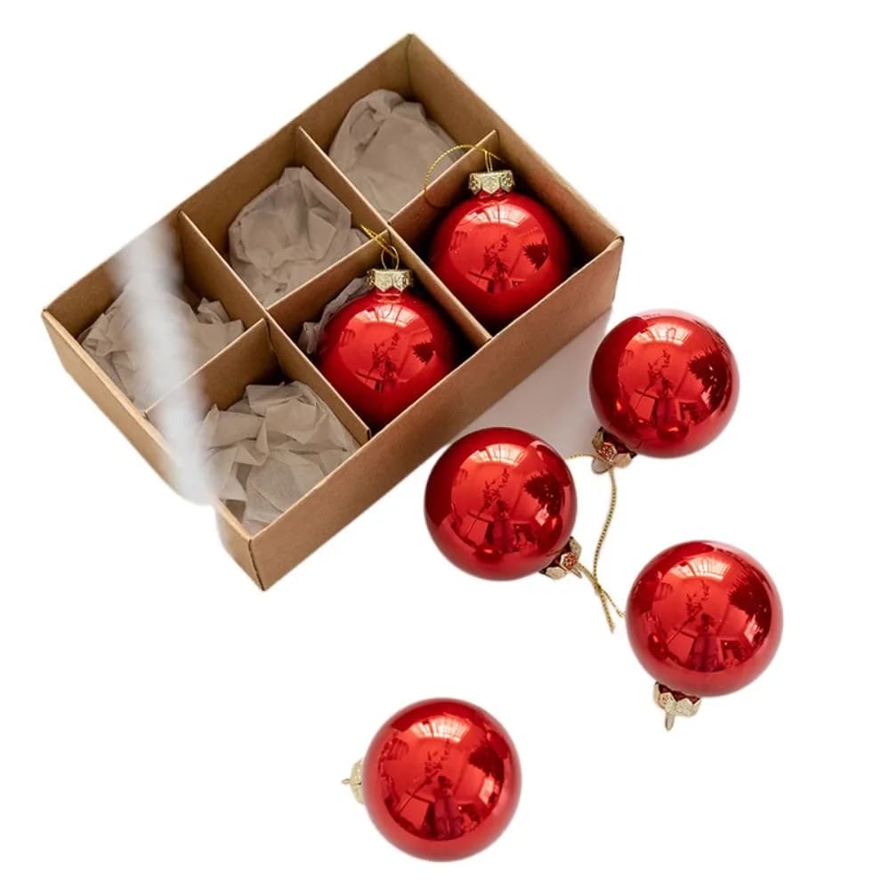 Set di palline di Natale in vetro artigianale da 6 pezzi, 6 cm, delicato ciondolo per albero di Natale, dipinto, creativo, ornamento da appendere, Capodanno