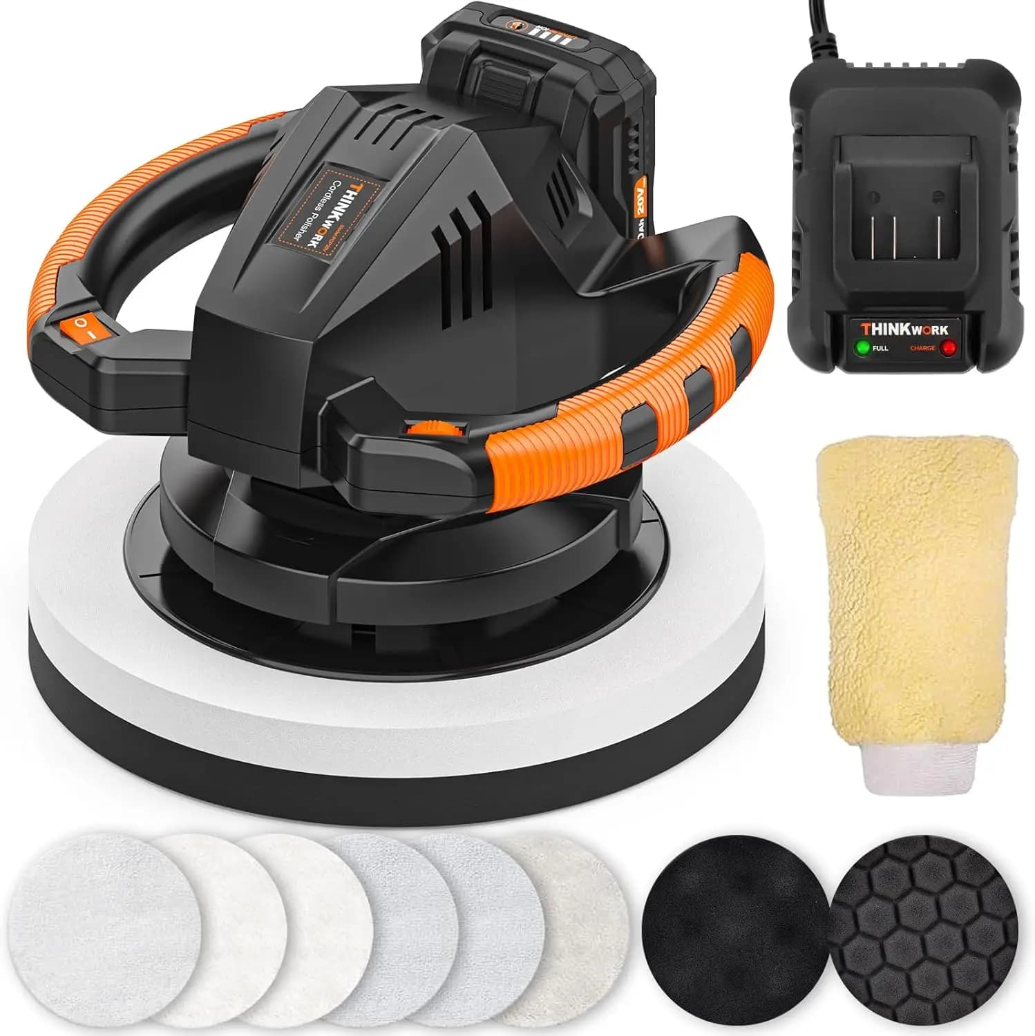 20V Cordless Car Buffer Polisher, 10 Inch Portable with 2Ah Battery, 6 Speeds 1500-3600RPM, Double Handle for Waxing