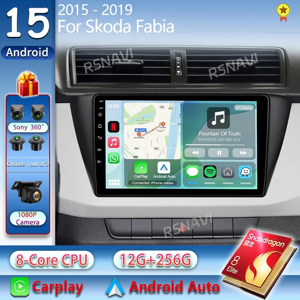 Android 15 Per Skoda Fabia 2015-2019 2K QLED Android Auto Radio Lettore Video Multimediale GPS AI Voce CarPlay 4G di Navigazione Stereo