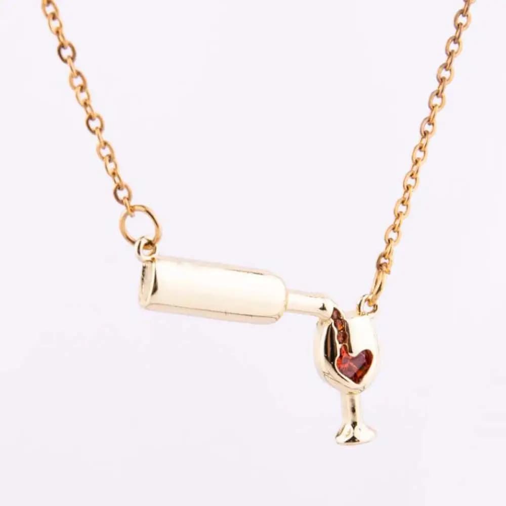 Regalo dal design unico per le donne Regalo in oro rosa color argento Bottiglia di vetro di vino rosso Bicchiere da vino Gioielli Collana girocollo con ciondolo