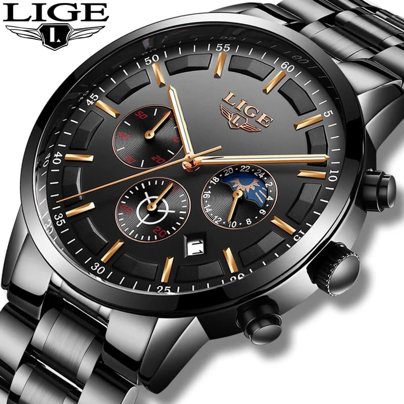 LIGE 2025 Men's Fashion Watches Luxury Working Watch Of Best Brands For Men Stainless Steel Waterproof Quartz Watch Relogio Masculino