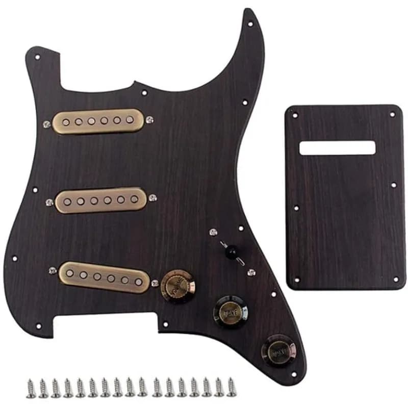 Prewired SSS Guitar Pickguard Alnico V Single Coil Pickups,3-Ply Natural Wood Loaded Pick Guard for Stratocaster Guitar Parts