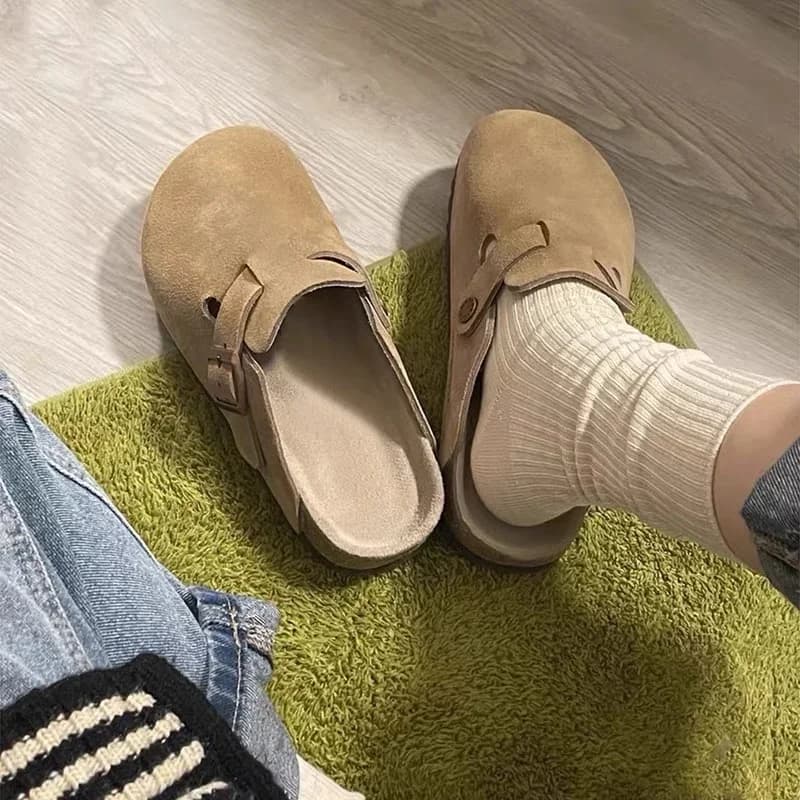 Pantofole Birken piatte da donna in finta pelle scamosciata Autunno Donna Ciabatte vintage con punta chiusa Scarpe da donna con suola morbida Scivoli in sughero Pantofole da esterno