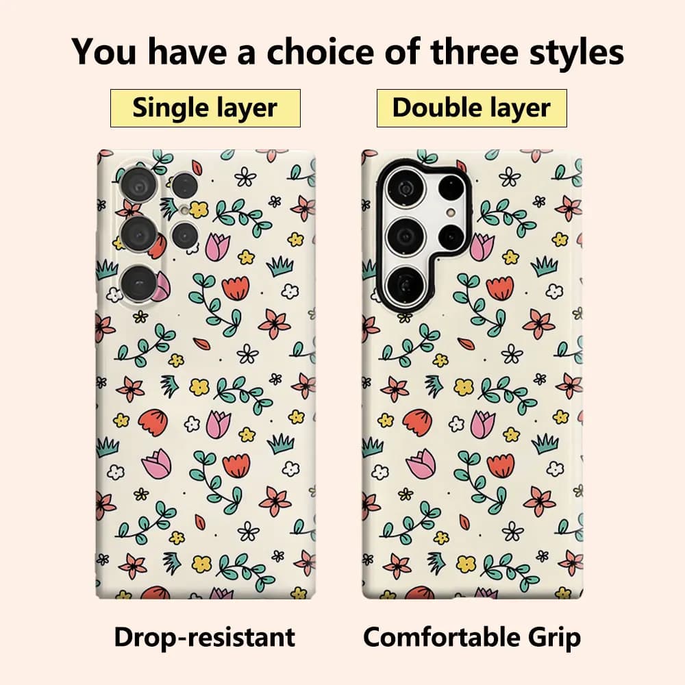 Doodle Tulip Tile Luxury Fashion Full Lens Protective Case for Samsung Galaxy S26 S25 S24 A56 A36 Plus Ultra