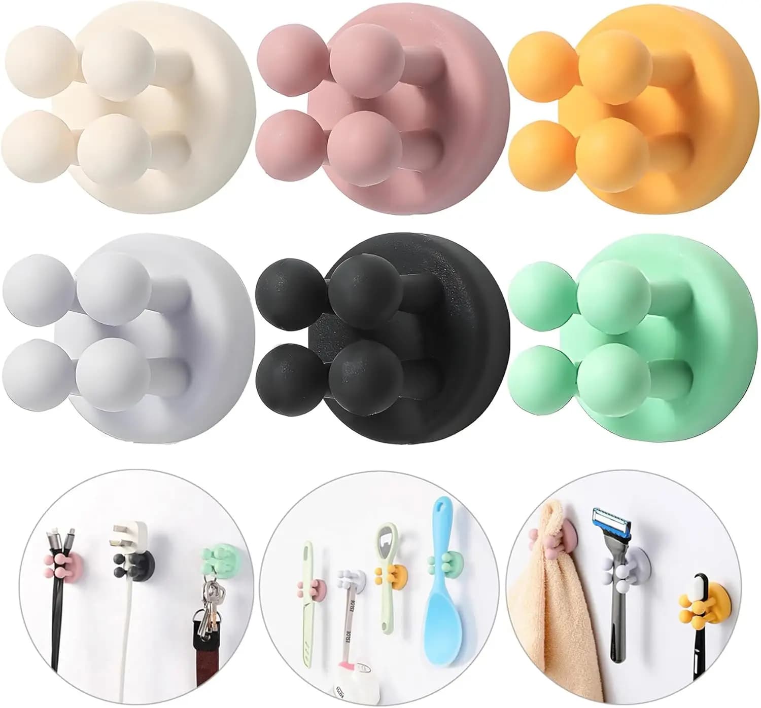 Portaspazzolini in silicone da 6 pezzi - Ganci da parete autoadesivi impermeabili per bagno, cucina, ufficio