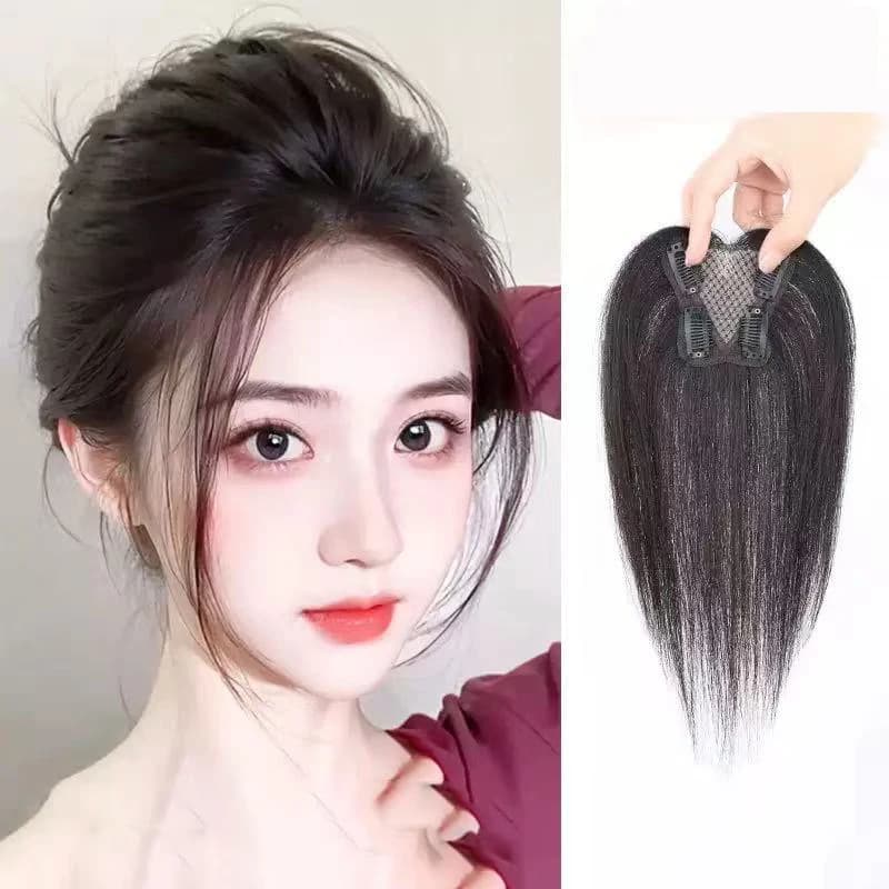 Topper per capelli umani traspirante per riparazione e aumento volume, con 4 clip, per coprire i capelli grigi