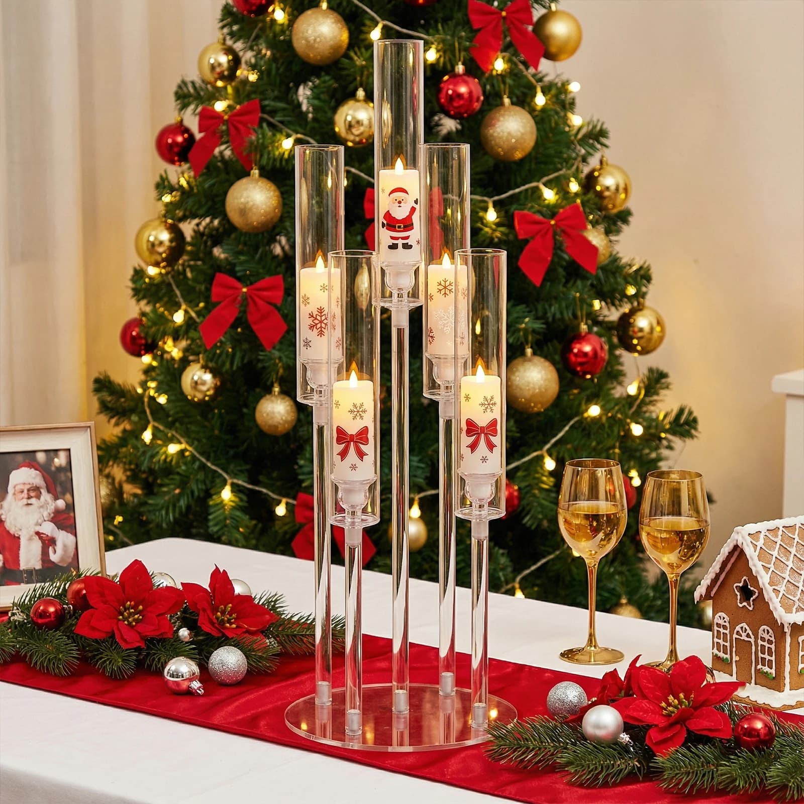 Set di 20/10 Portacandele in Acrilico a 5 Bracci con Paralume Rimovibile, Candelabro LED da 0,8 cm per Centrotavola