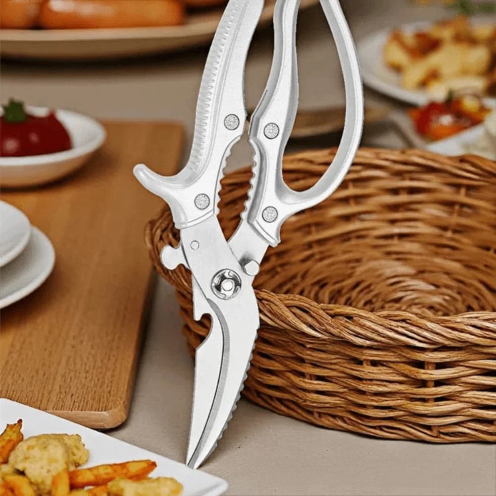 Forbici per ossa di pollo in acciaio resistente, antiruggine, forbici da barbecue robuste, forbici per alimenti affilate e spesse per pollame