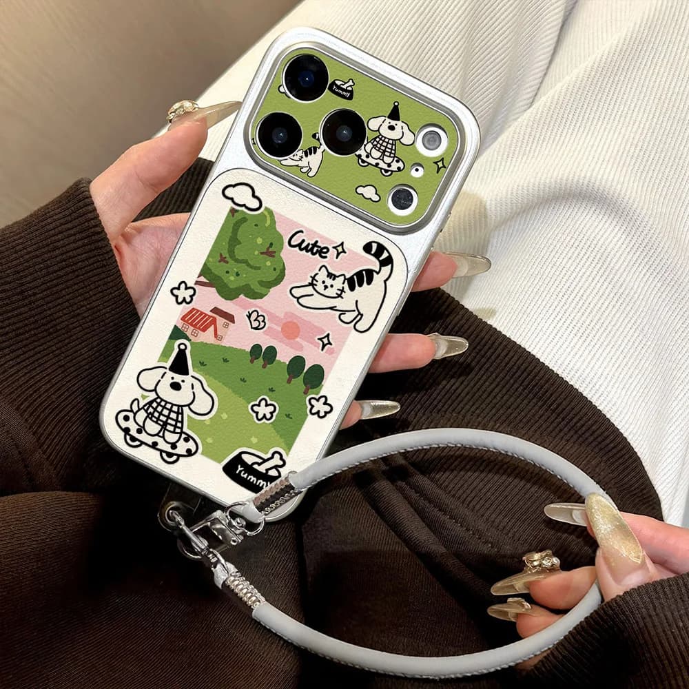 Cute Cartoon Animals Phone Case For iPhone 16 15 13 11 14 12 17 Pro Max Soft TPU Lichee Pattern Leather Shockproof Bumper Cover