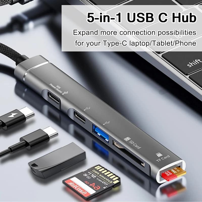 Docking station USBC a 5 porte Dock di espansione multifunzione per velocità per lettore di schede Android Tf/sd Trasmissione ad alta velocità USB/tipo-c