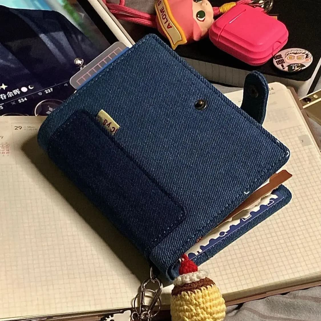 Korean Style Deep Blue Denim A7 Loose Leaf Binder Notebook Journal Planner for Students School Stationery