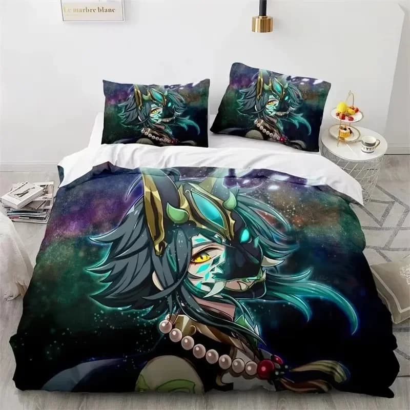 Set biancheria da letto Genshin Impact con stampa 3D, copripiumino, copripiumino, copripiumino, federa, King Queen Twin Size Ragazzi Ragazze Adulti