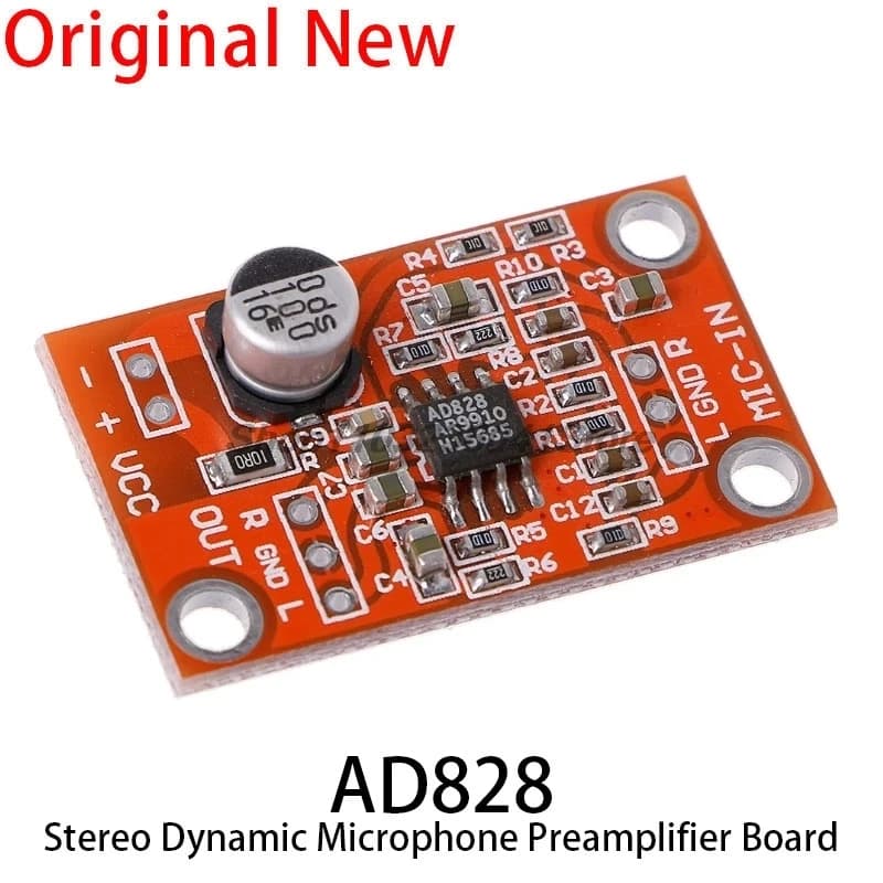 AD828 Scheda preamplificatore per microfono dinamico stereo Modulo preamplificatore MIC DC 3,8 V-15 V