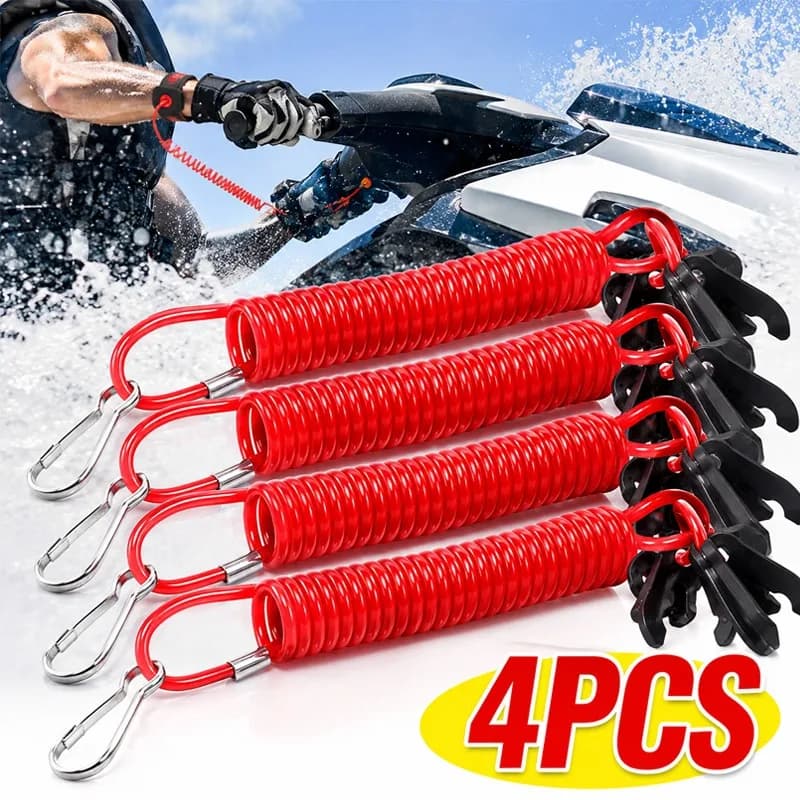 Motorboat Engine Kill Switch Lanyard 5 Keys Marine Outboard Emergency Stop Rope Quick Release Shut Off Cord Aluminum Alloy 25cm