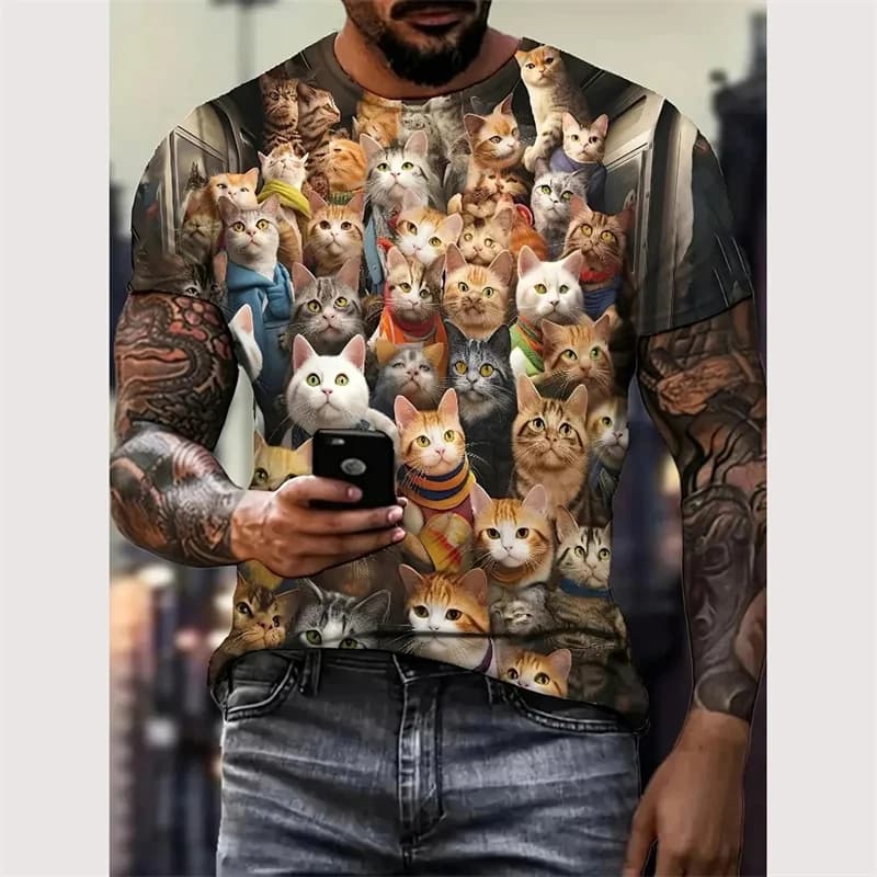 Summer Animal 3D Printed T Shirt For Men Cat Pattern T-Shirt Casual Short Sleeve Tee Fashion Men's Oversized Clothing Streerwear
