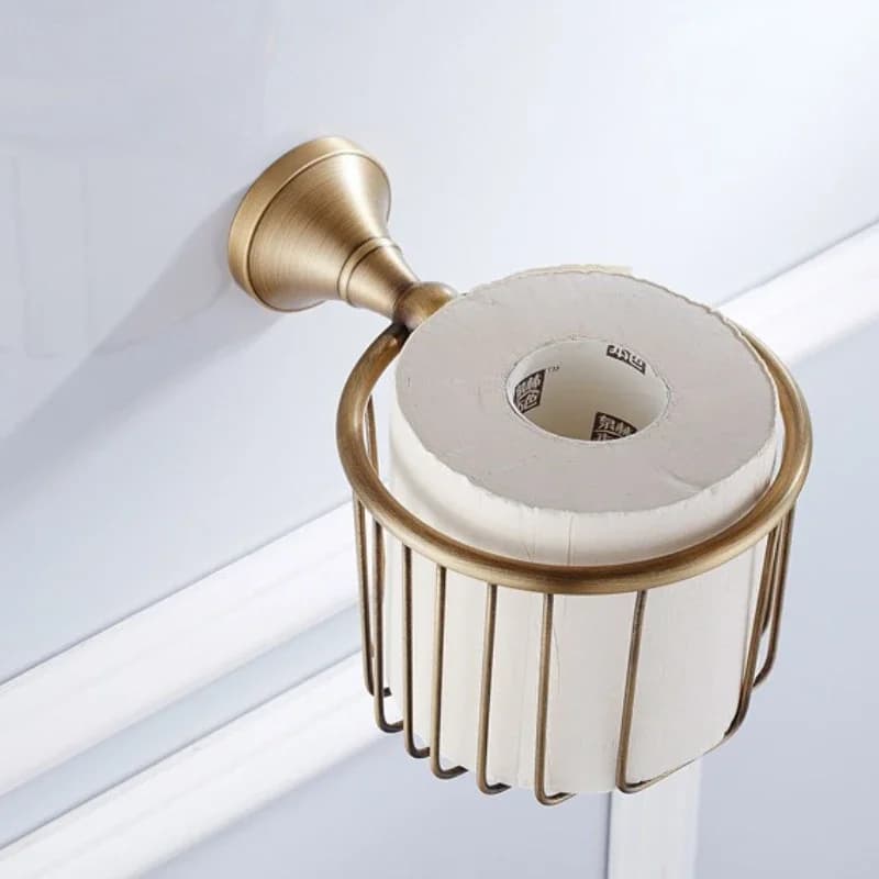 Luxury bathroom accessories, antique brass toilet paper basket, toilet paper holder, storage rack, bathroom
