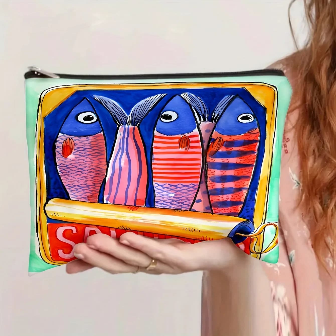 Borsa per cosmetici con stampa ASardine: custodia multifunzionale con cerniera da donna, borsa per riporre gioielli, piccola borsa portaoggetti con cerniera da viaggio perfetta