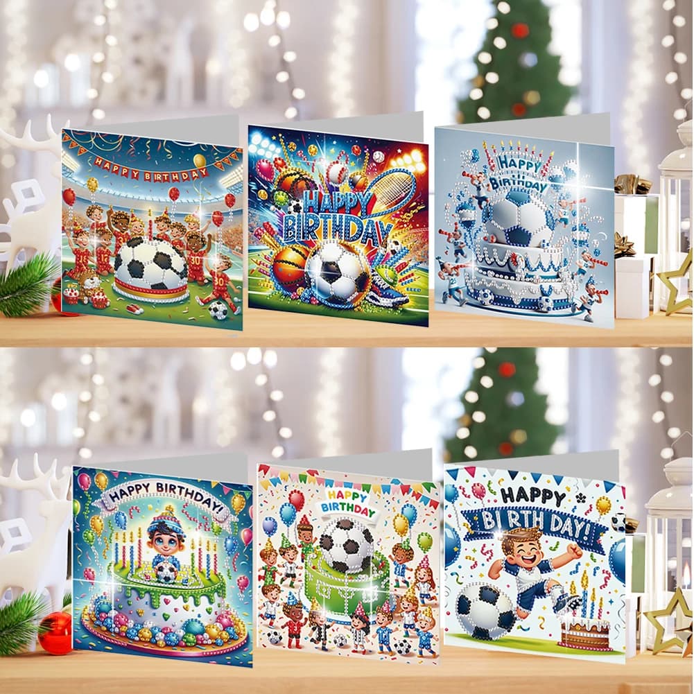 6 biglietti d'auguri fai da te con decorazioni in diamanti, biglietti di congratulazioni e regali (calcio)
