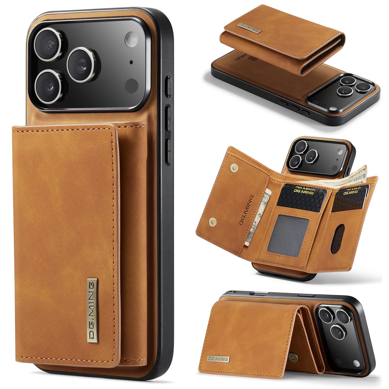 Custodia a portafoglio in pelle con carta magnetica staccabile 2 in 1 per iPhone 17 Pro Max 16 Plus 15 Plus 14 13 12 11 Cover con cavalletto
