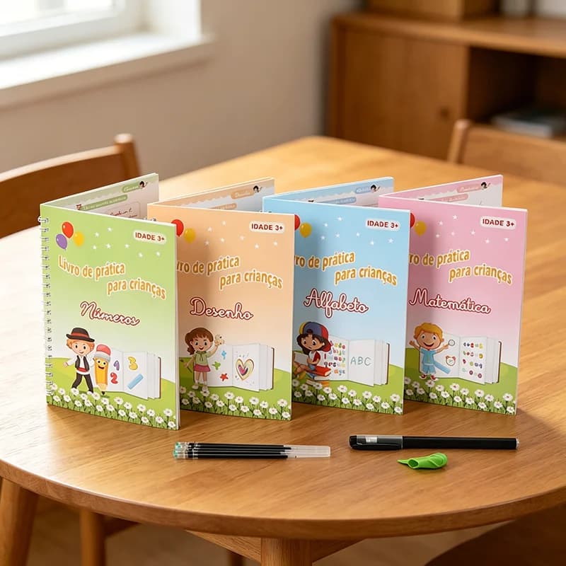4 Books/set Reusable Portuguese Calligraphy Children'S Redstroke Training Book Groove Magic Calligraphy Practice Sticker