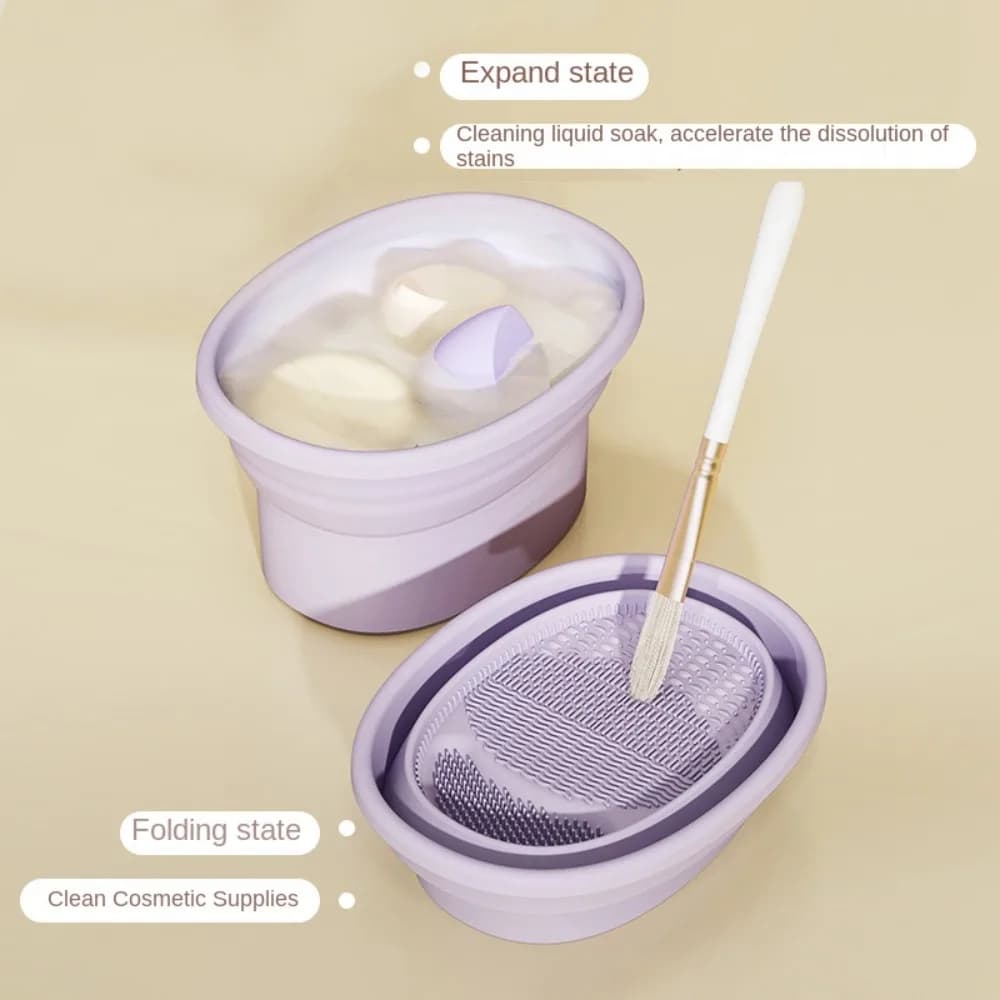 Nuovo Contenitore in Silicone per la Pulizia dei Pennelli da Trucco, Appendibile, Antipolvere, con Supporto Pieghevole e Ciotola per il Lavaggio di Spugne e Pennelli da Make-up
